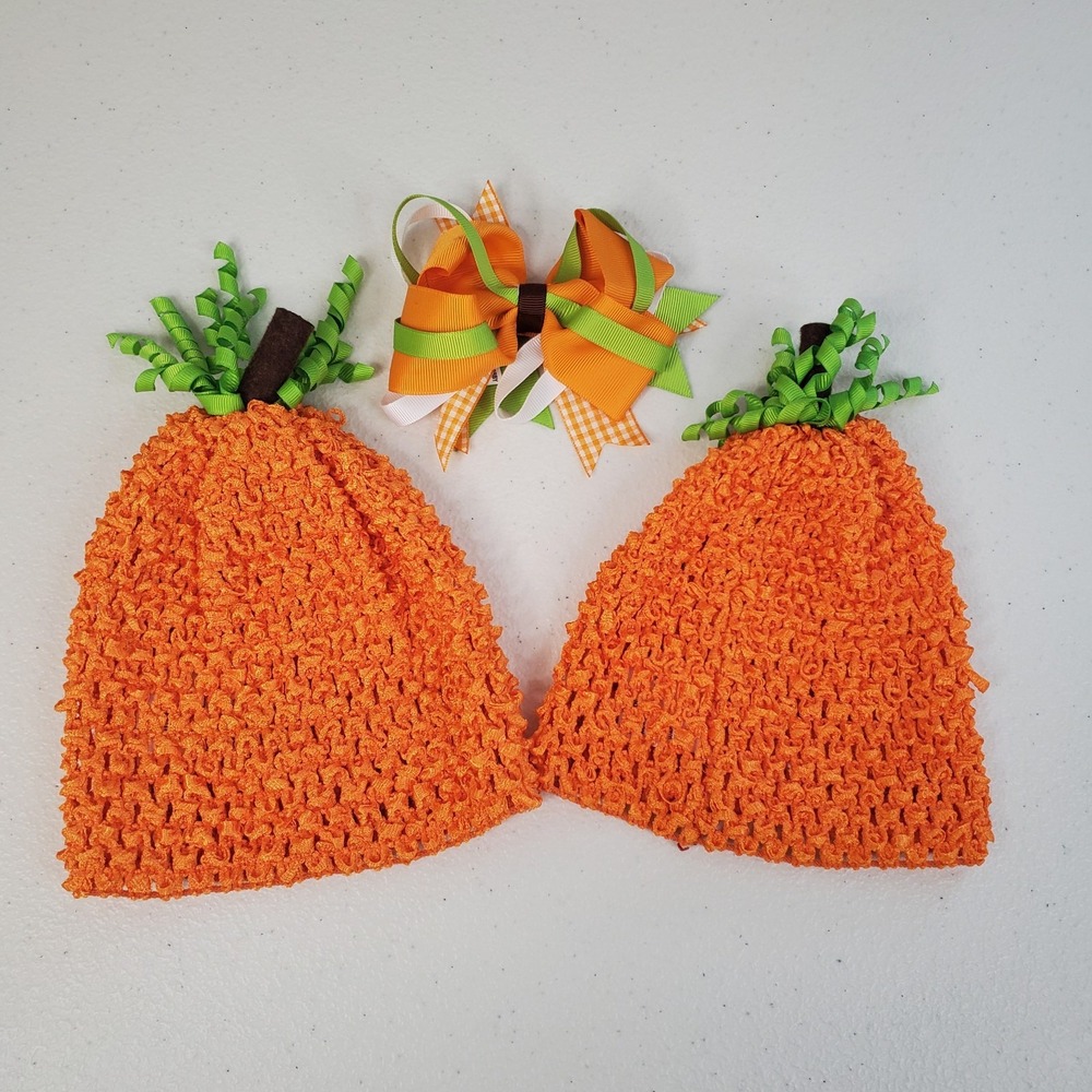 Little Miracles Baby Pumpkin Hat His, Hers Boy Girl Twins Halloween Photo 6-18mo